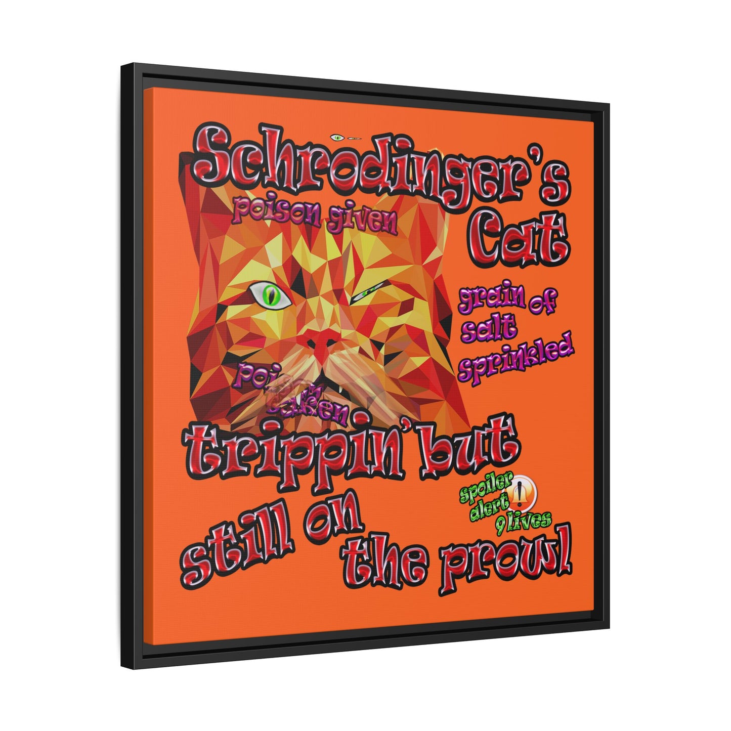 schrodinger's cat - framed canvas art (orange)