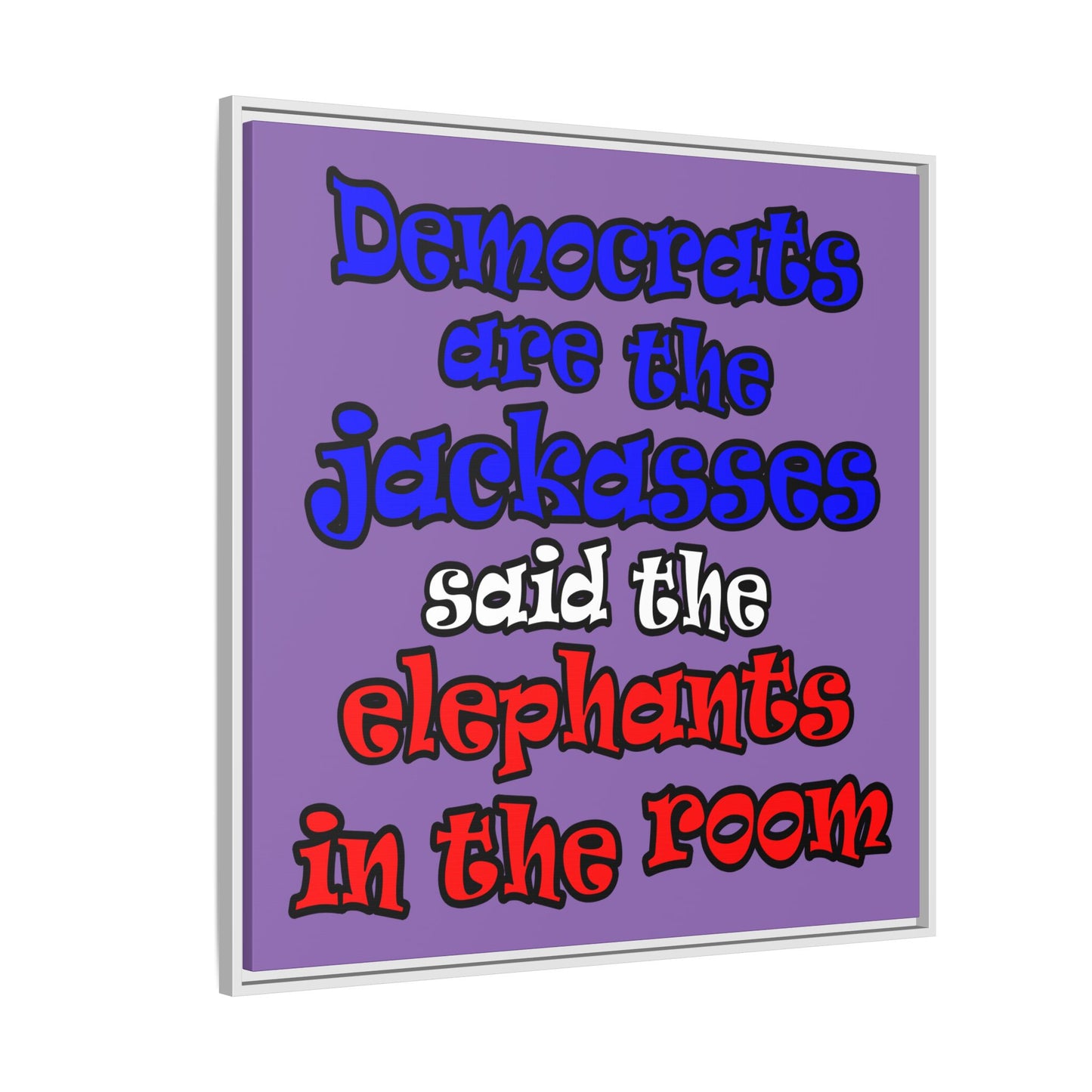donkeys and elephants - framed canvas art (light purple)