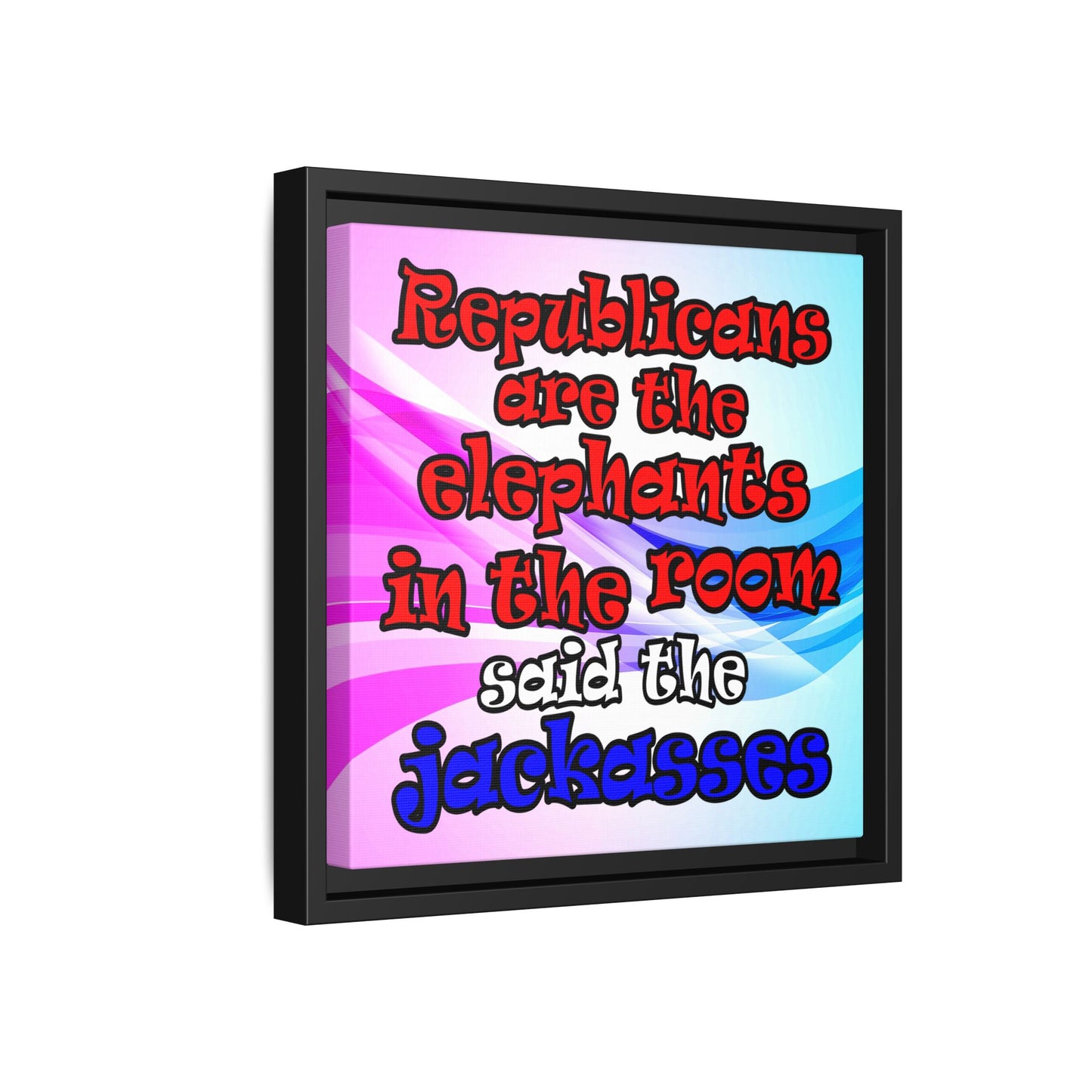 donkeys and elephants - framed canvas art (light blue-pink wave)