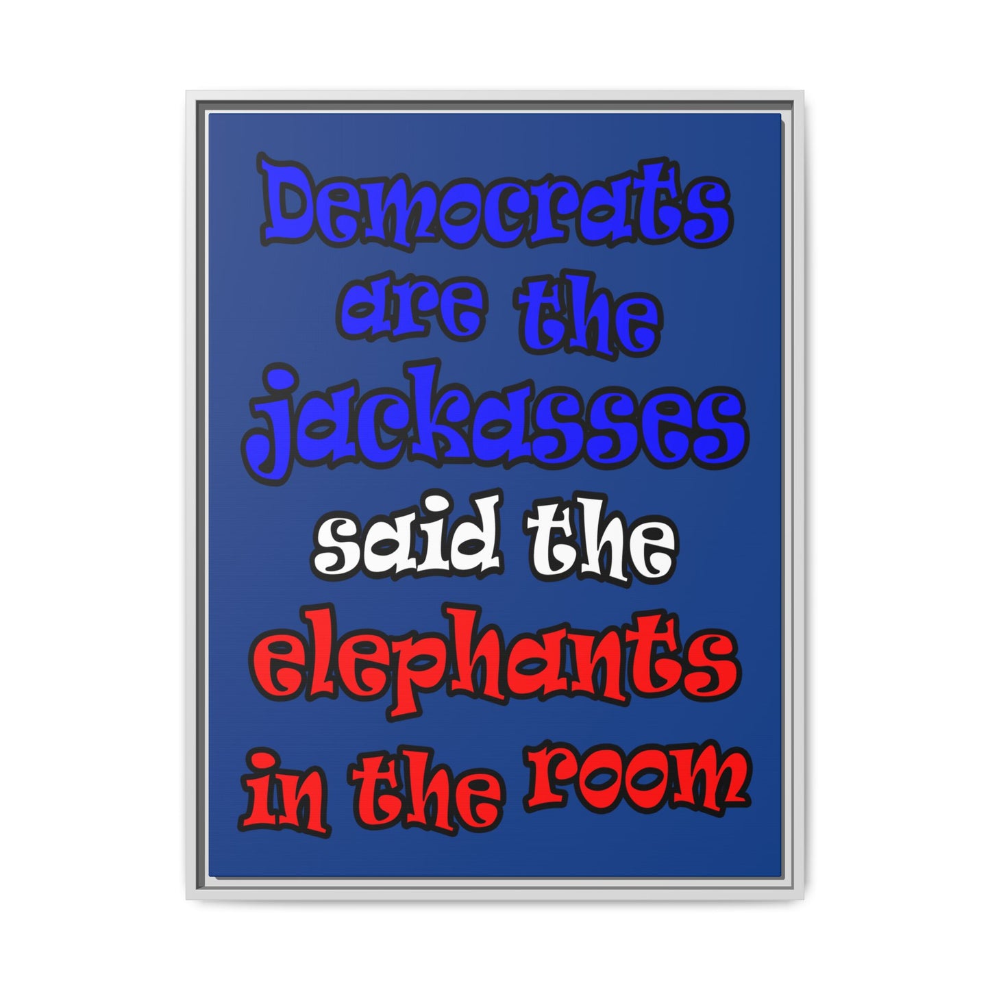 donkeys and elephants - framed canvas art (dark blue)