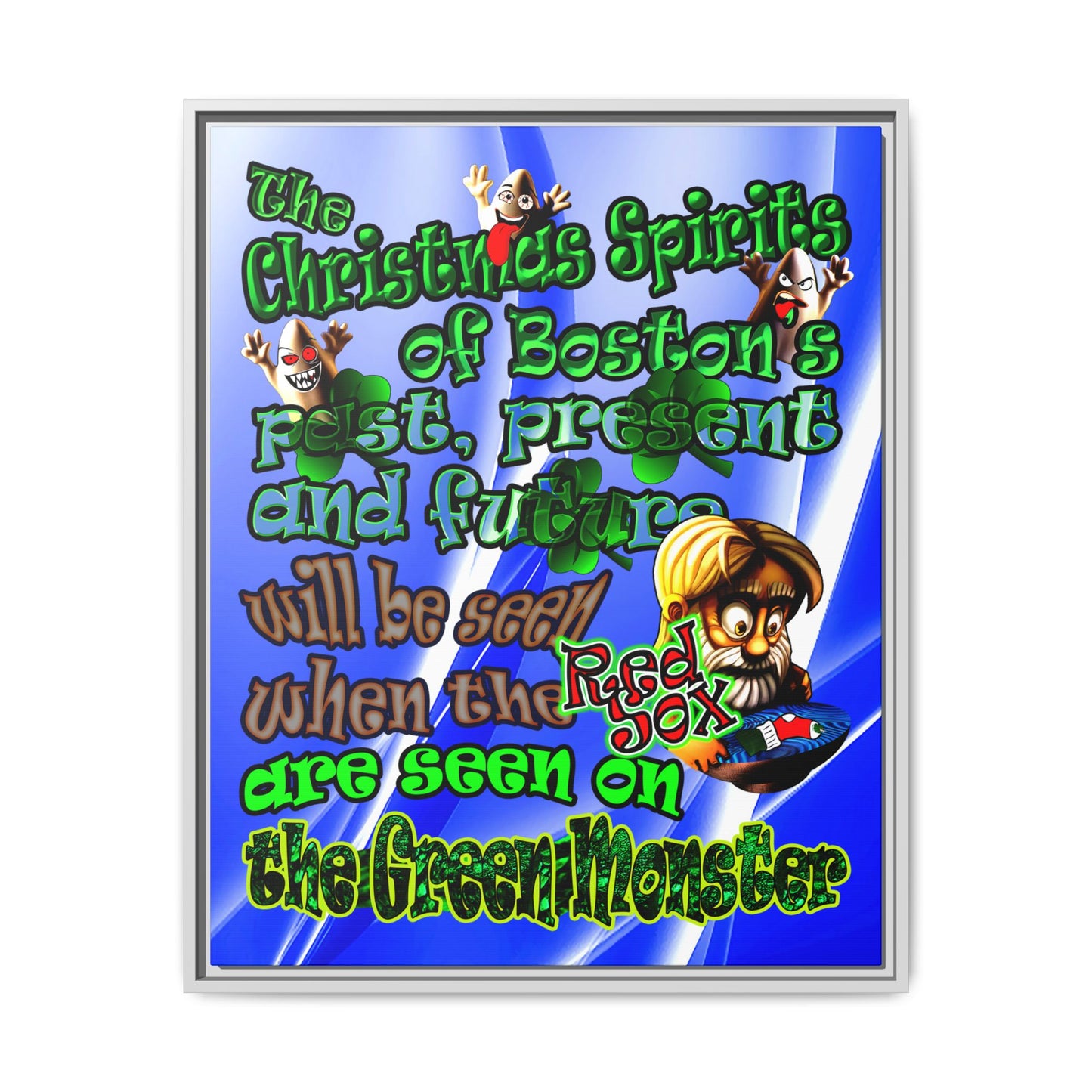 christmas spirits of boston - framed canvas art (blue-white wave)