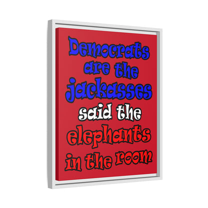 donkeys and elephants - framed canvas art (dark red)