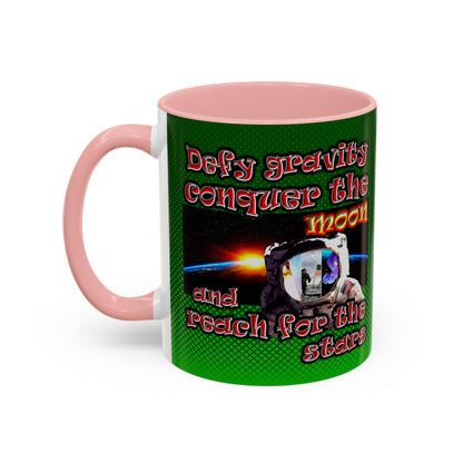 defy conquer reach - Accent Mug (logo green)