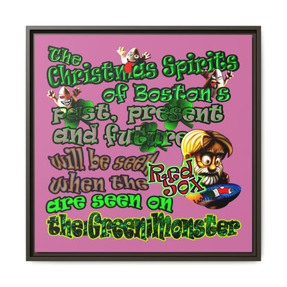 christmas spirits of boston - framed canvas art (light pink)