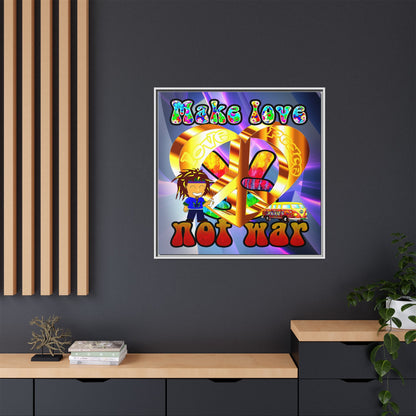 love peace - framed canvas art (grey-pink wave)