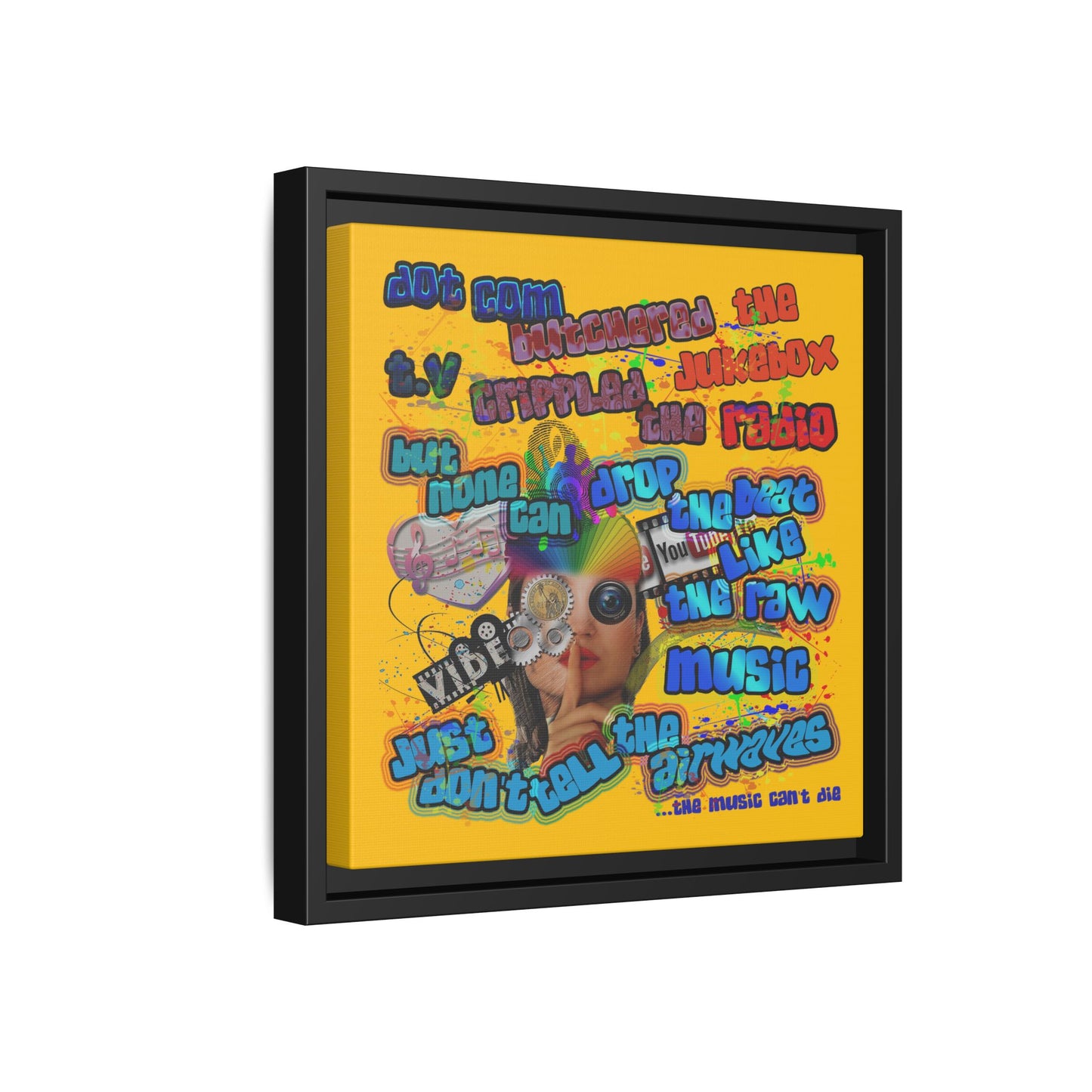 drop the beat - framed canvas art (yellow)