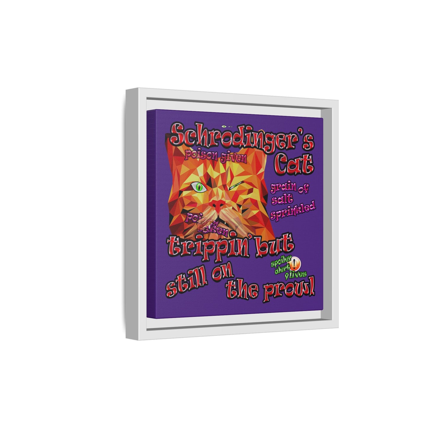 schrodinger's cat - framed canvas art (purple)