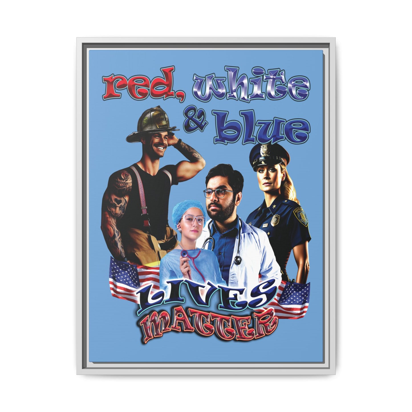 rw&b lives matter - framed canvas art (light blue)