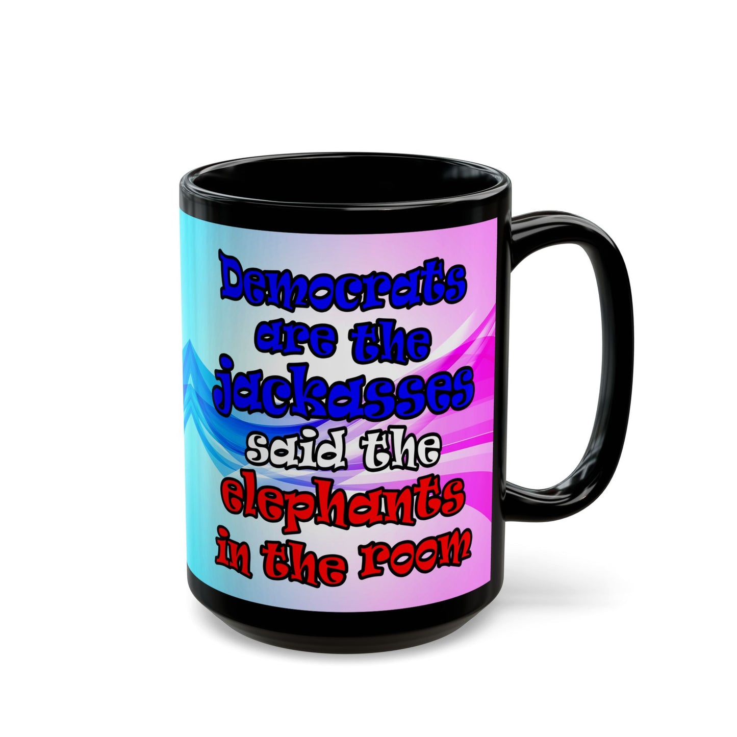 donkeys and elephants - Black Mug (light blue-pink wave)