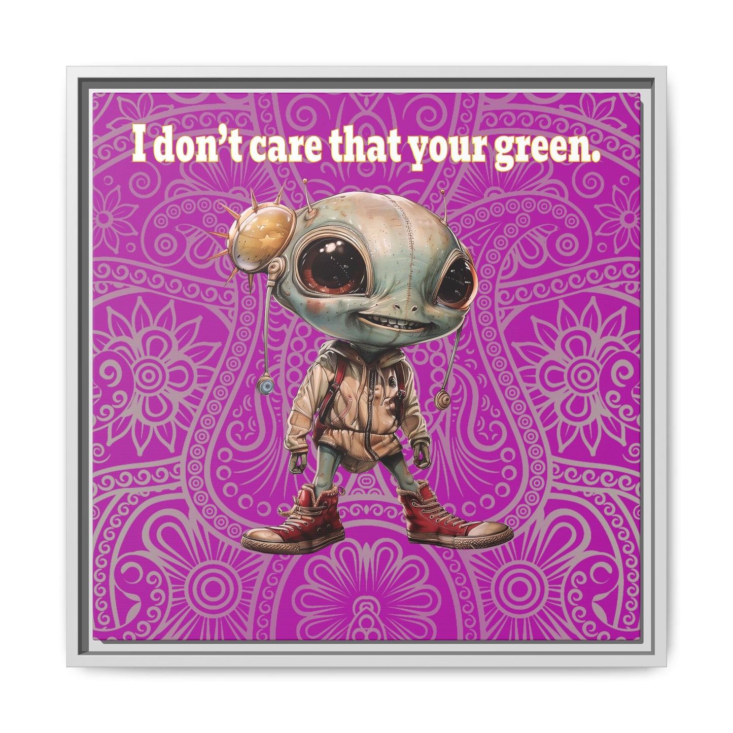 I don't care that your green - framed canvas art (pink swirl)