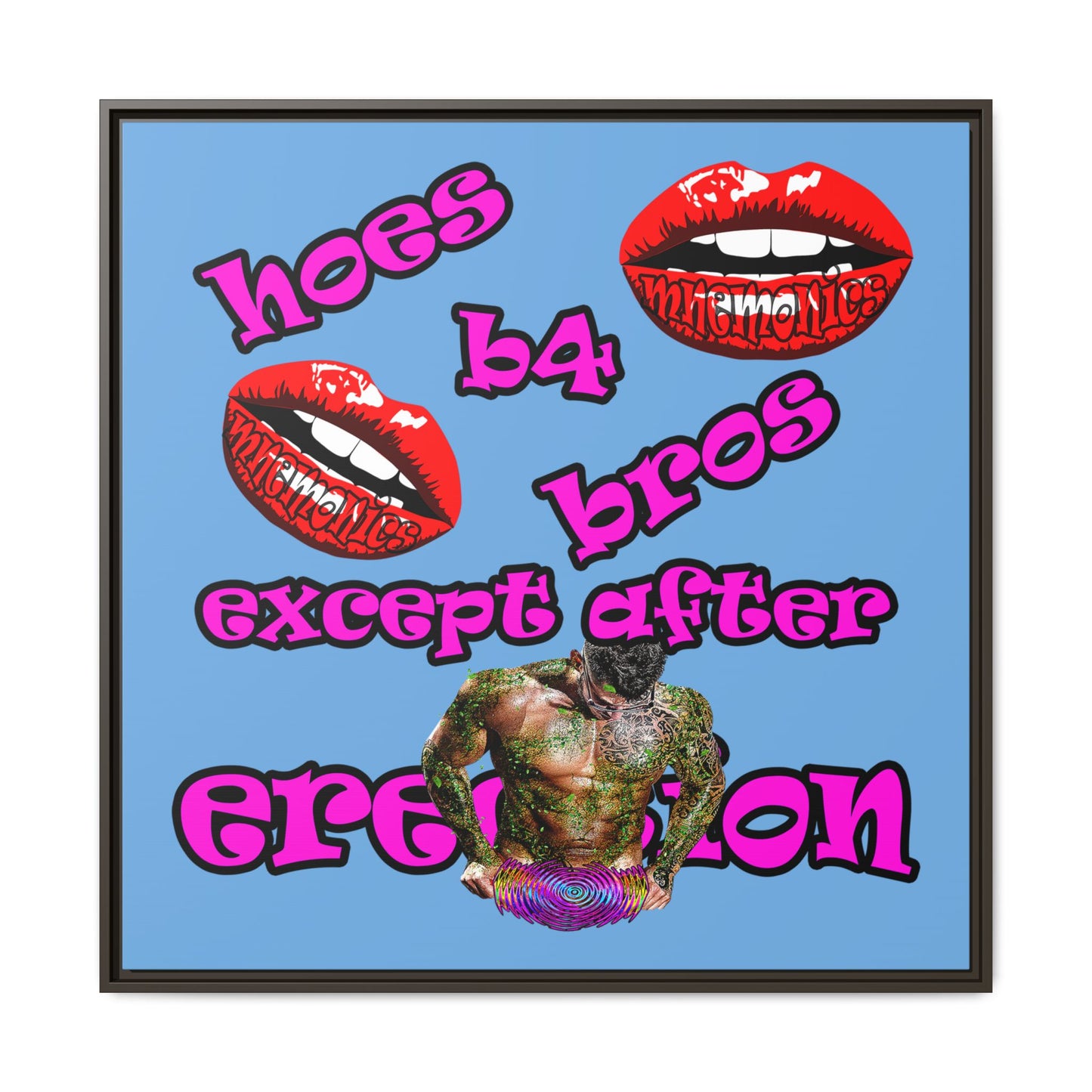 hoes b4 bros - framed canvas art (light blue)