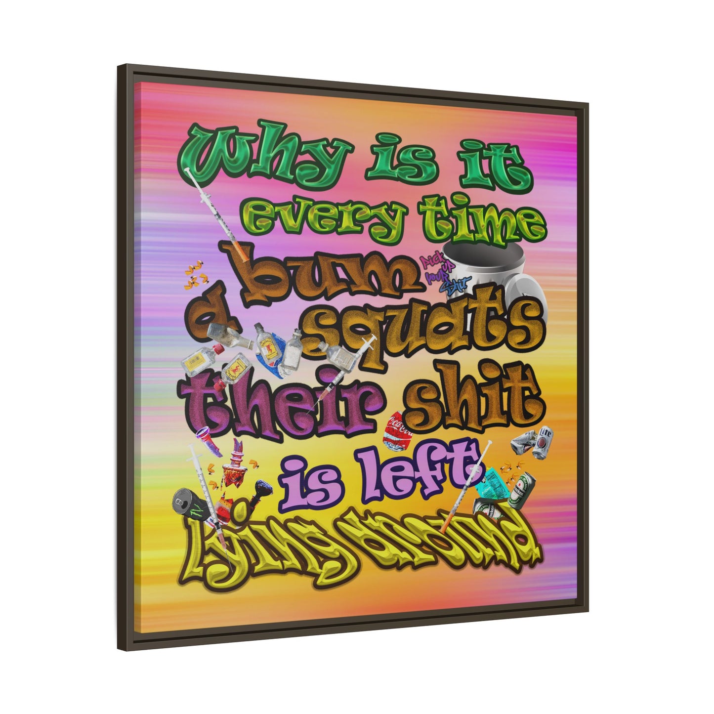 the bum's shit - framed canvas art (color blur)