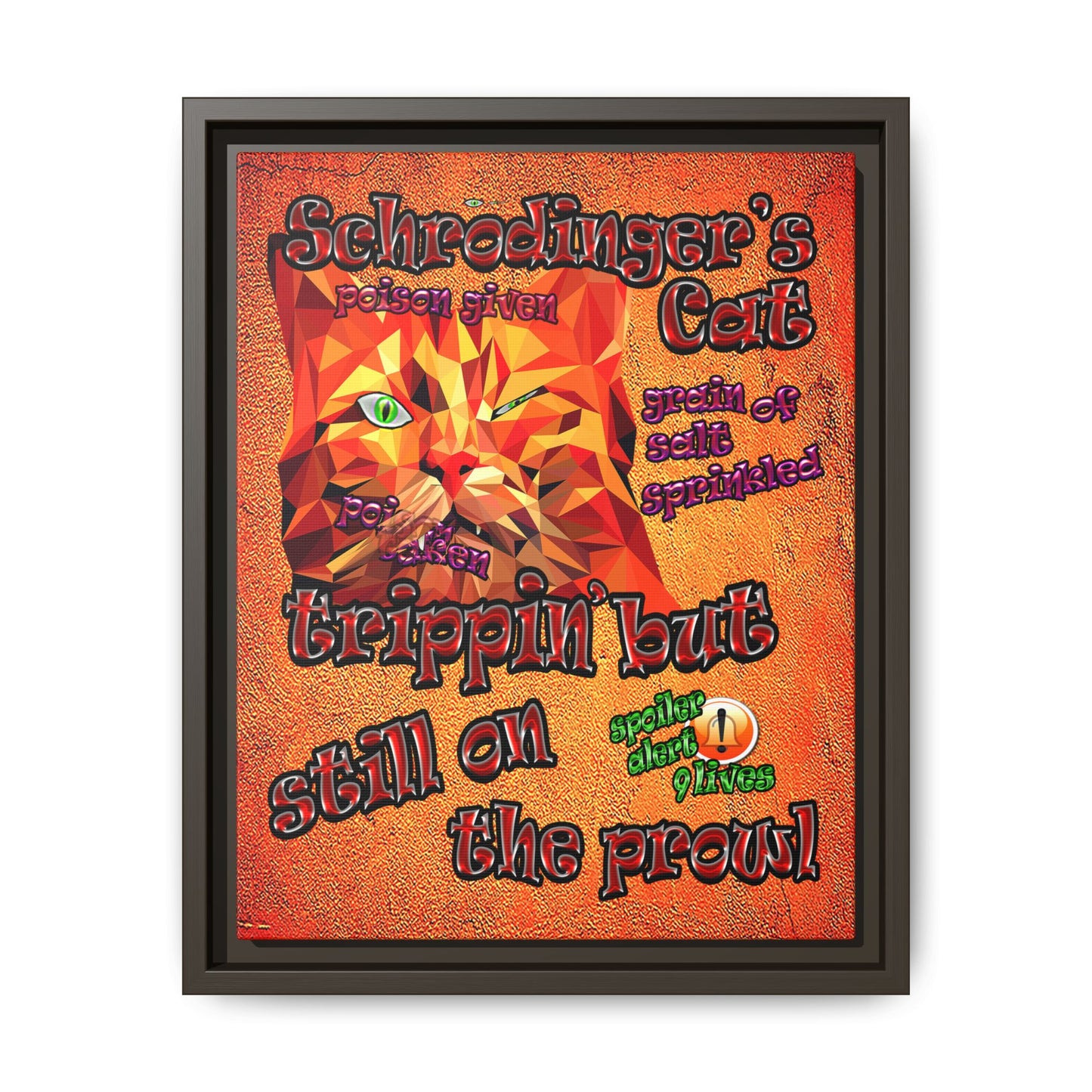 schrodinger's cat - framed canvas art (burnt orange)