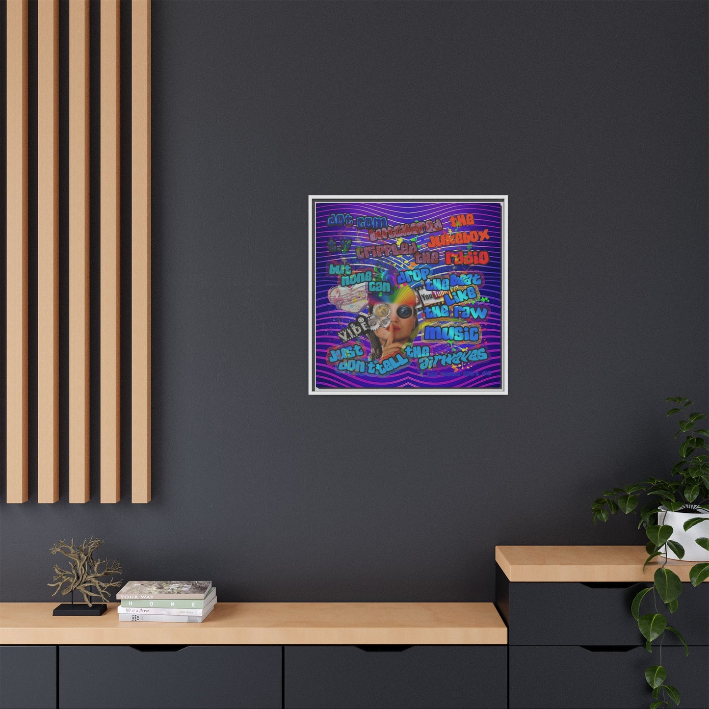 drop the beat - framed canvas art (purple wave)