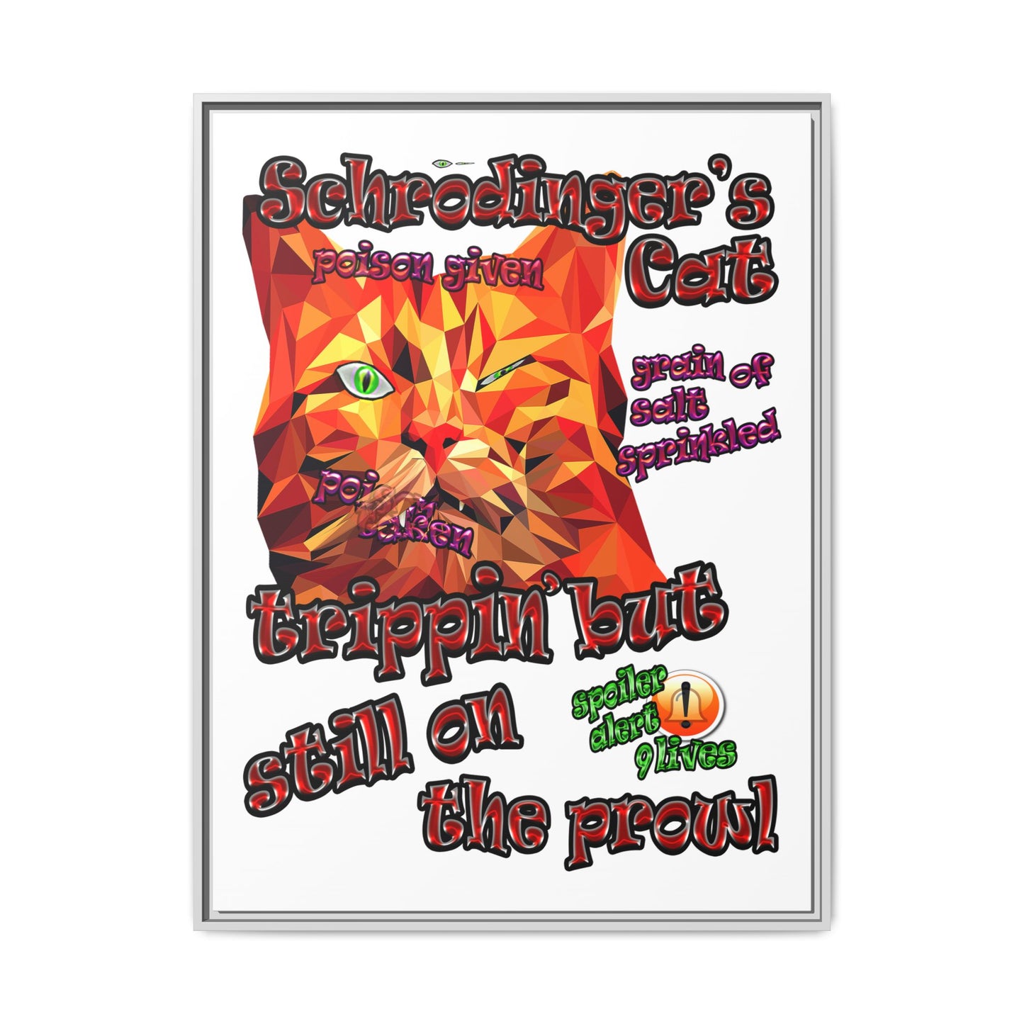 schrodinger's cat - framed canvas art (white)