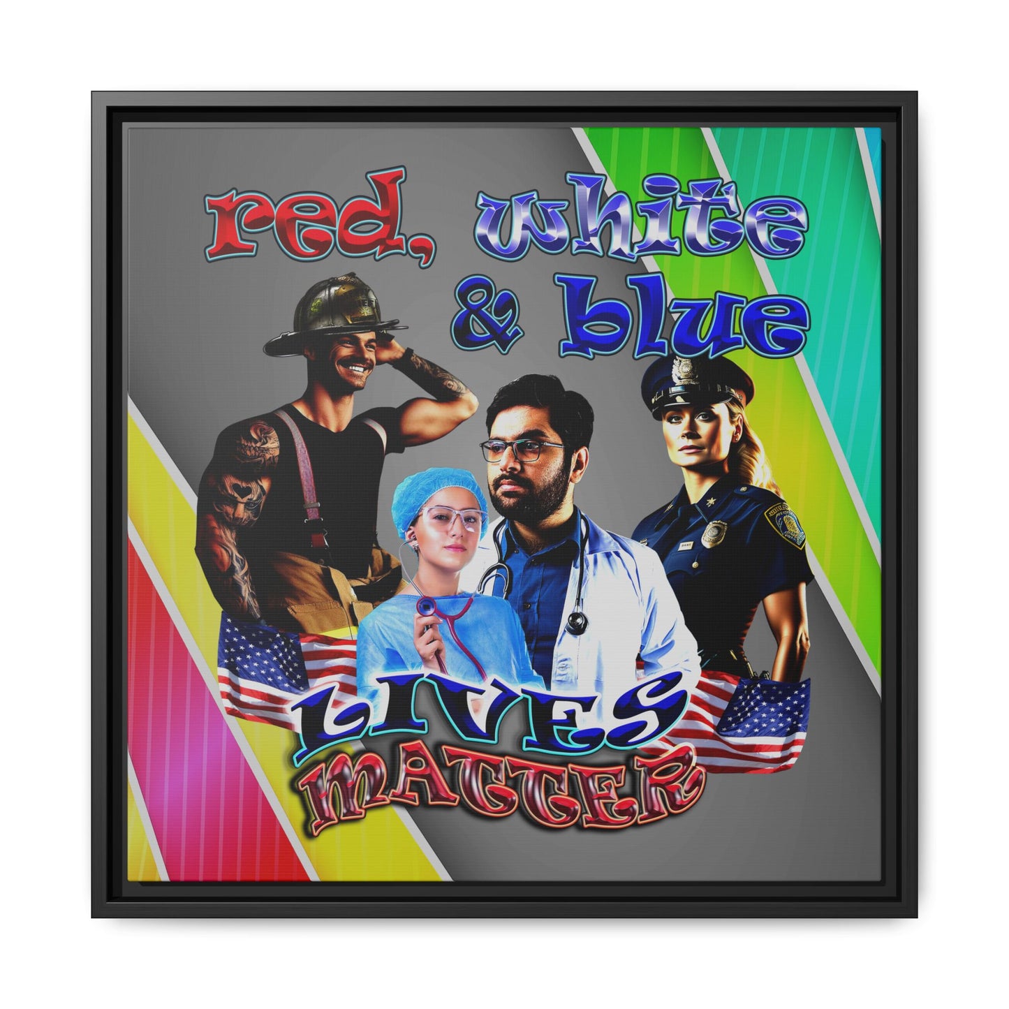 rw&b lives matter - framed canvas art (rainbow split)