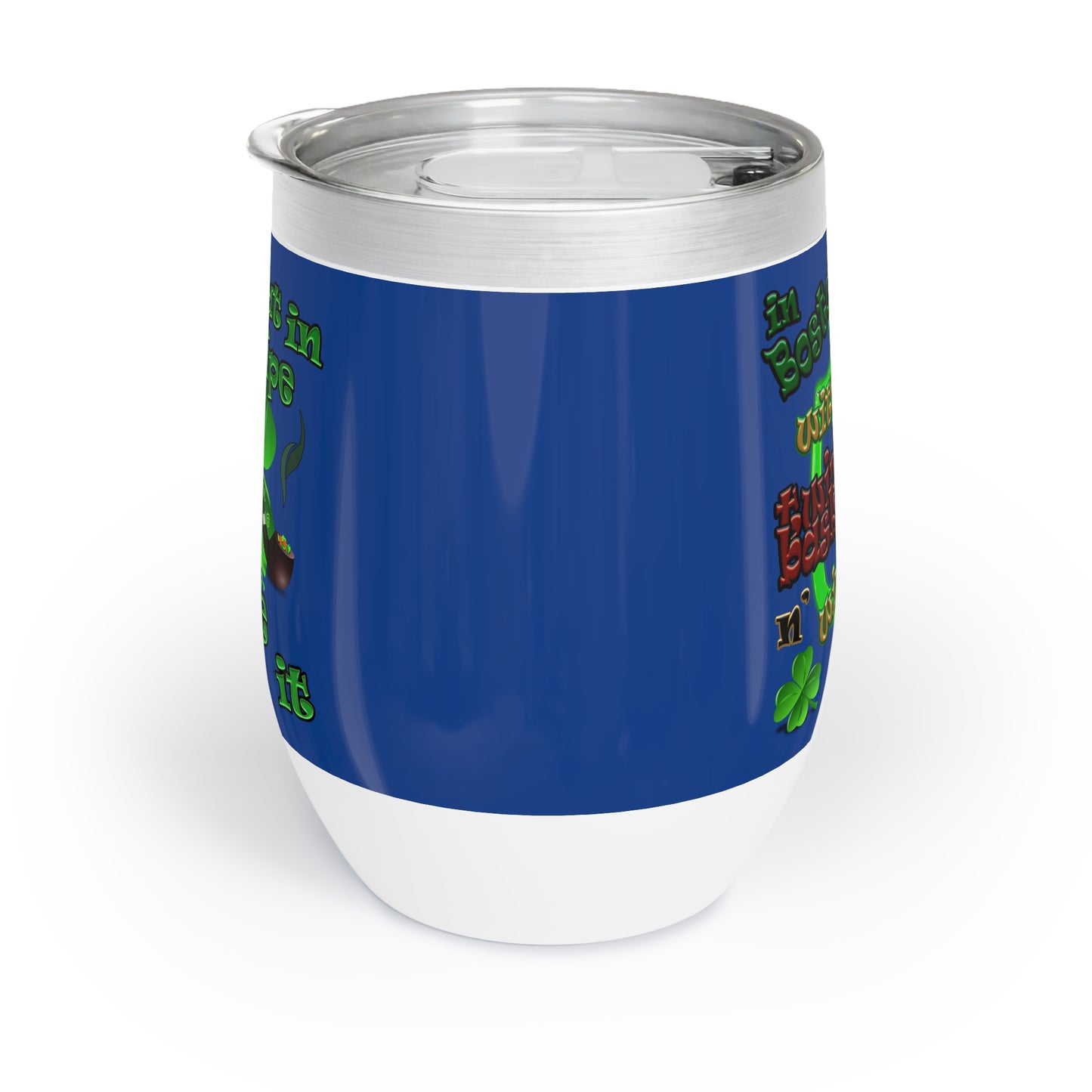 celtics logo - Chill Wine Tumbler (dark blue)
