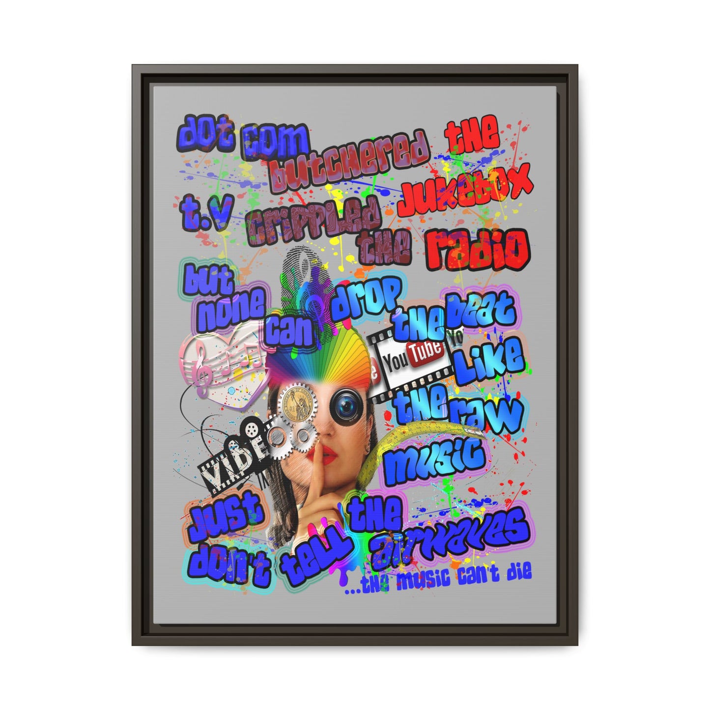 drop the beat - framed canvas art (light grey)