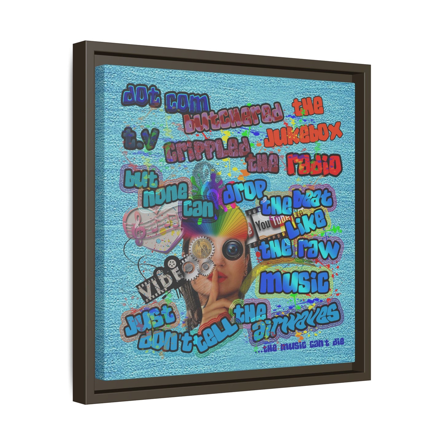 drop the beat - framed canvas art (faded blue)