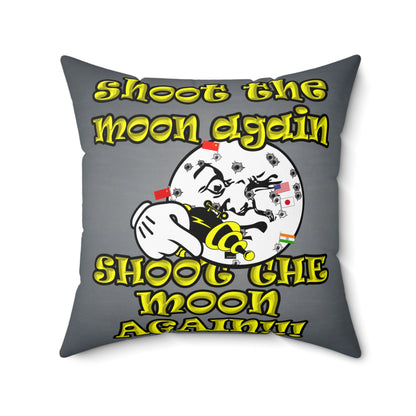 shoot the moon again - Spun Polyester Square Pillow - (grey-light grey)
