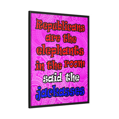 donkeys and elephants - framed canvas art (pink swirl)