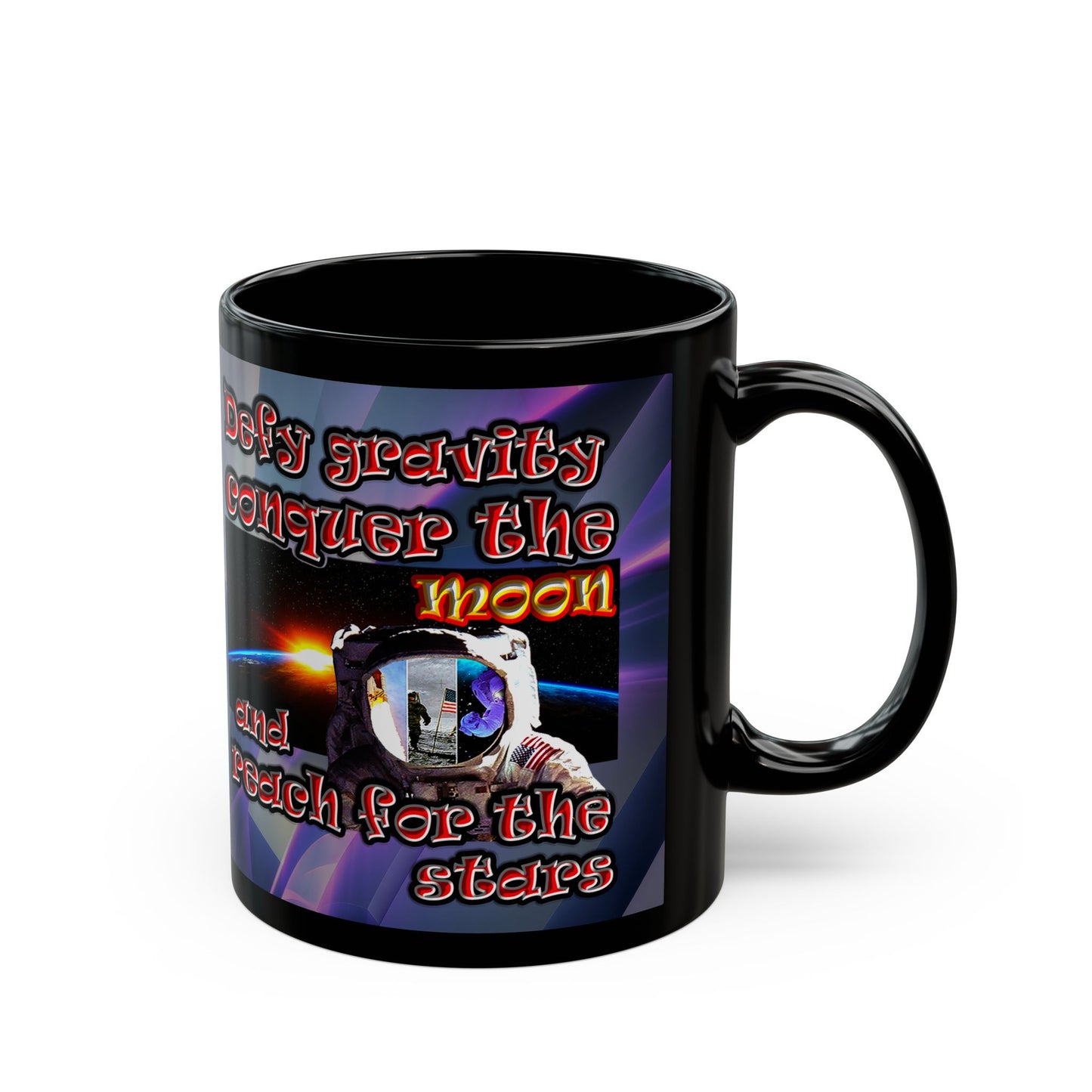 defy conquer reach - Black Mug (grey-pink wave)
