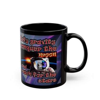 defy conquer reach - Black Mug (grey-pink wave)