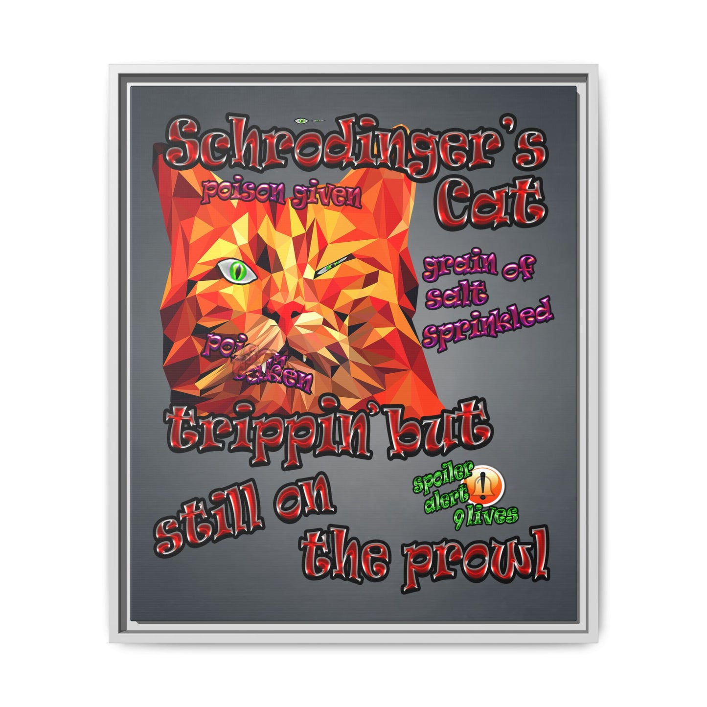 schrodinger's cat - framed canvas art (grey-light grey)