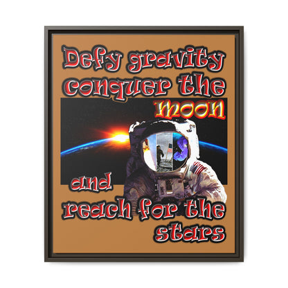 defy conquer reach - framed canvas art (light brown)