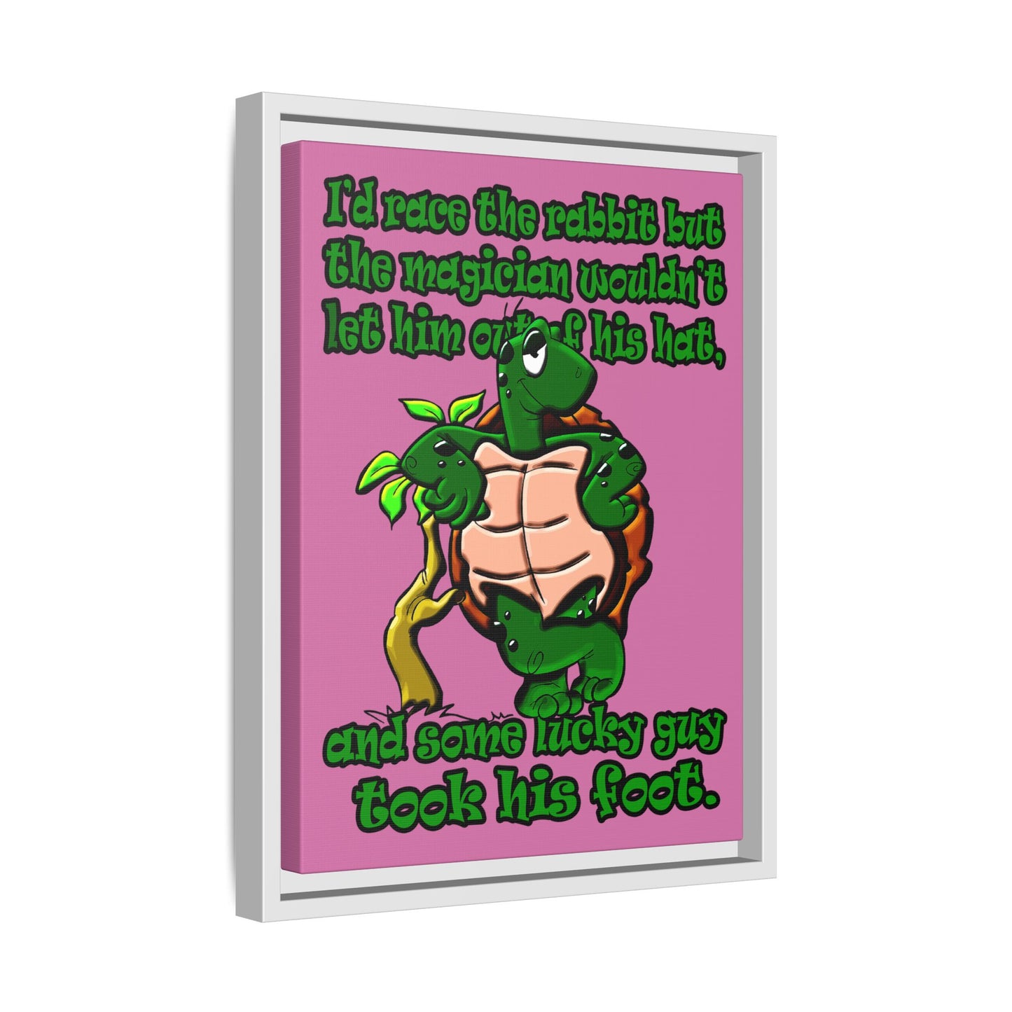 turtle race - framed canvas art (light pink)