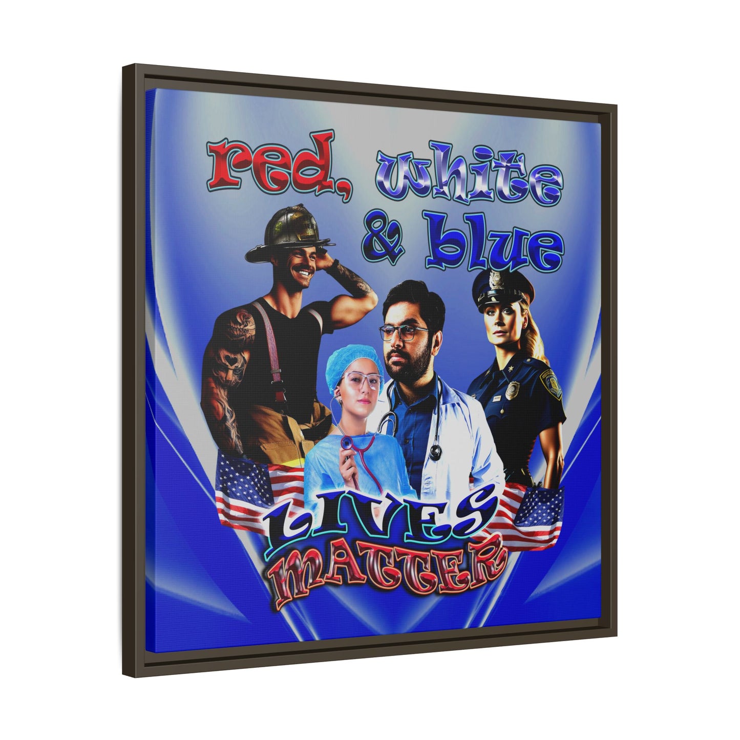 rw&b lives matter - framed canvas art (blue-white wave)