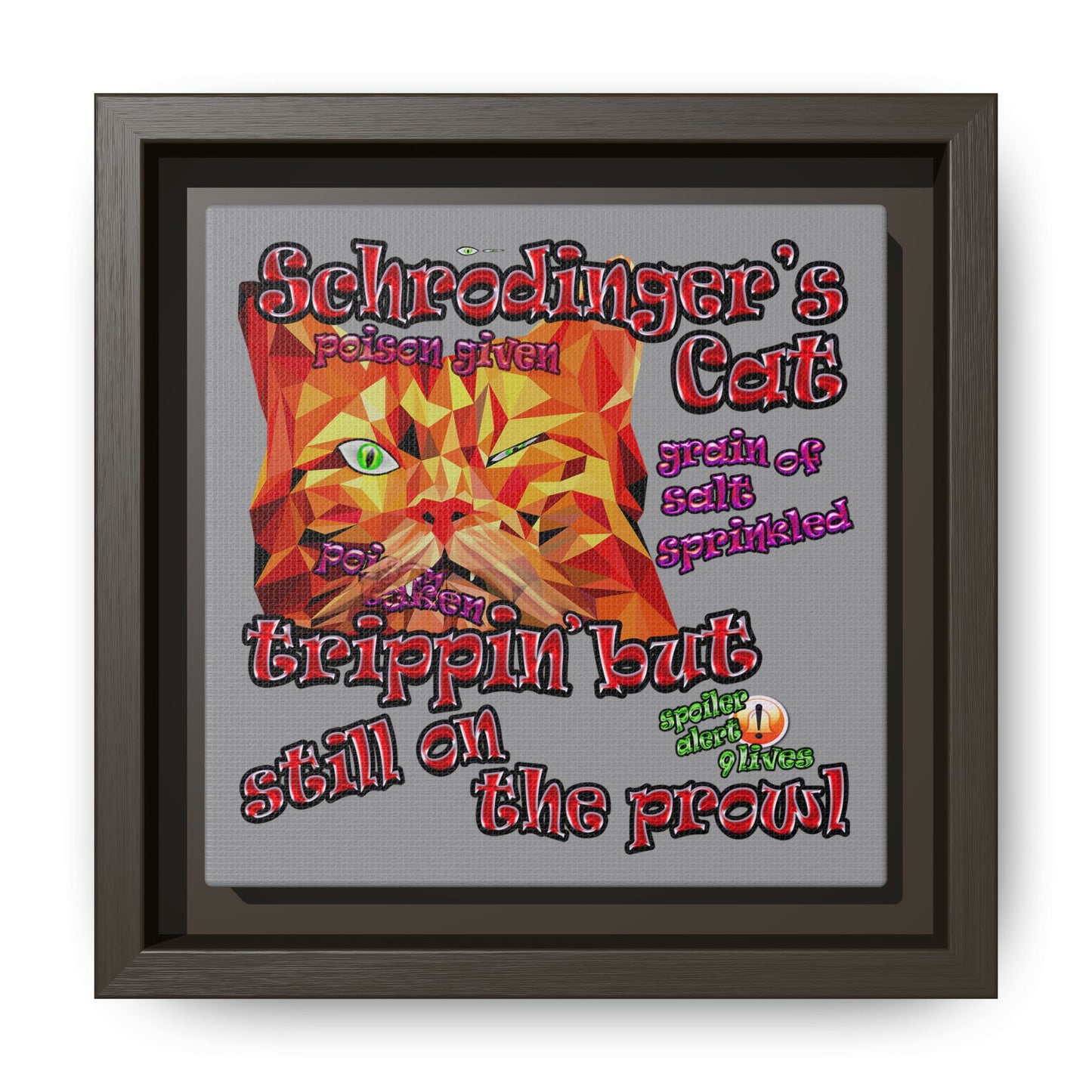 schrodinger's cat - framed canvas art (grey)