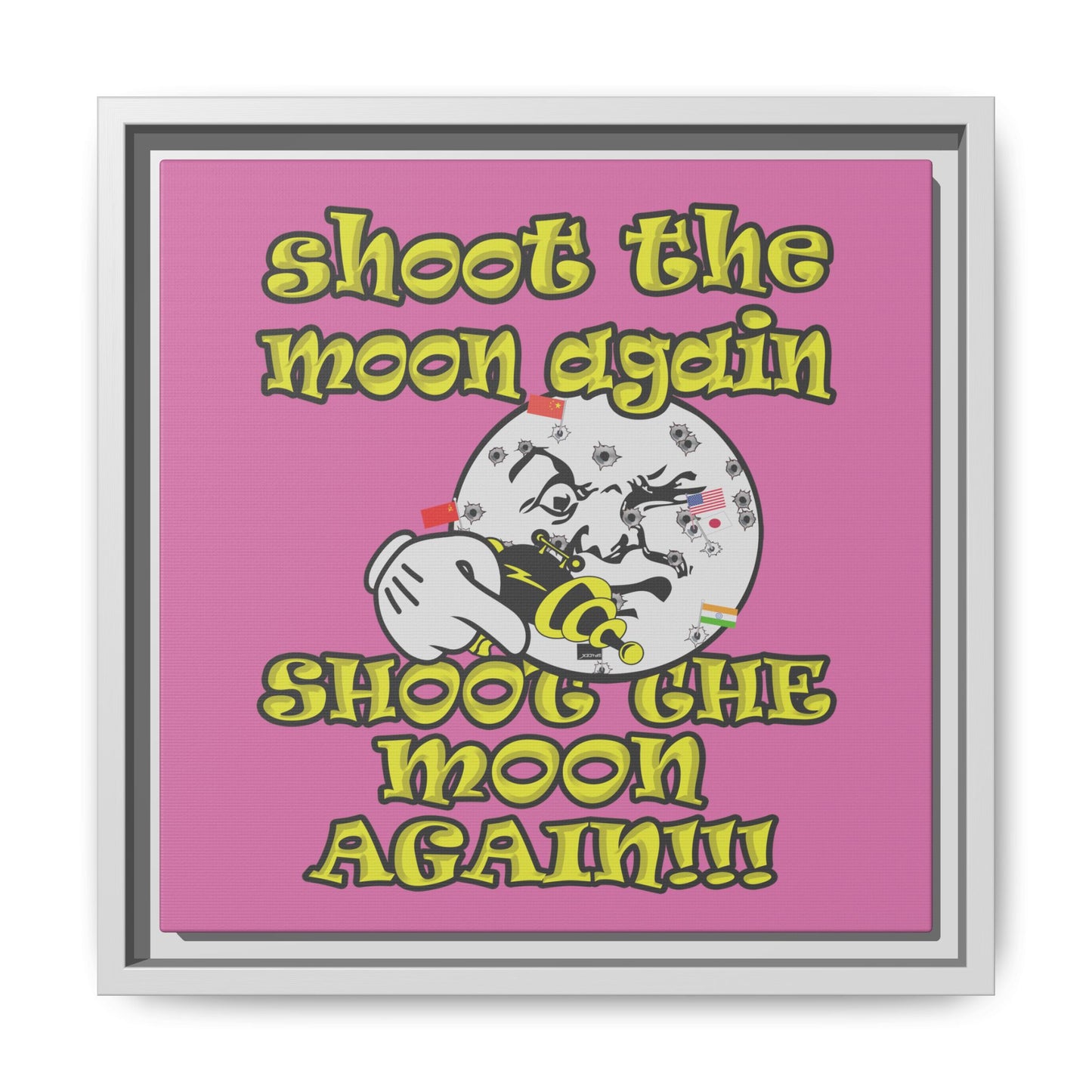 shoot the moon again - framed canvas art (light pink)