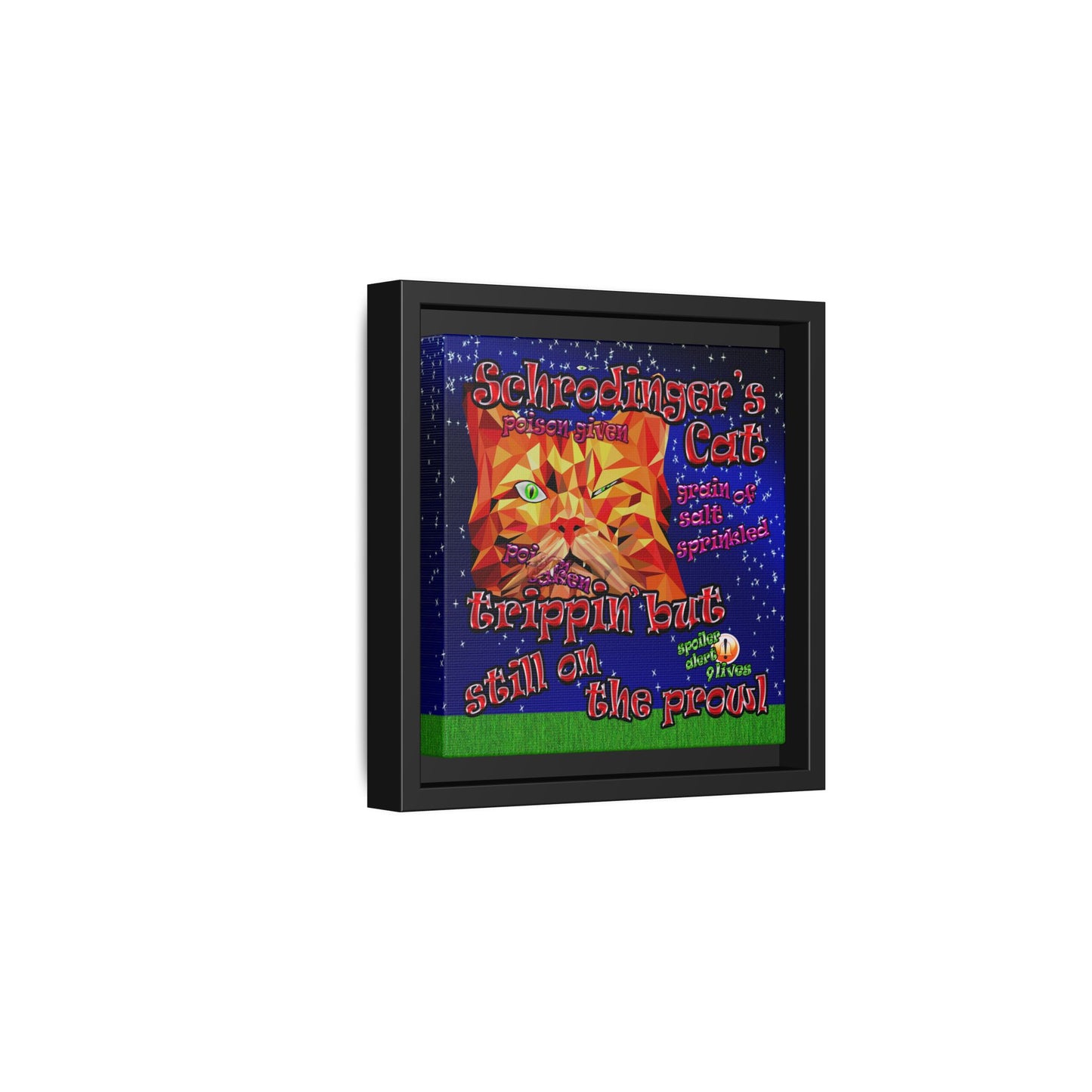 schrodinger's cat - framed canvas art ('snoops' background)