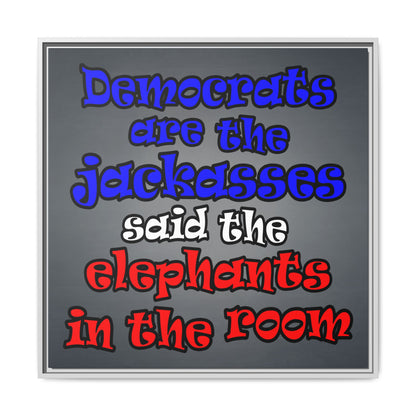 donkeys and elephants - framed canvas art (grey-light grey)