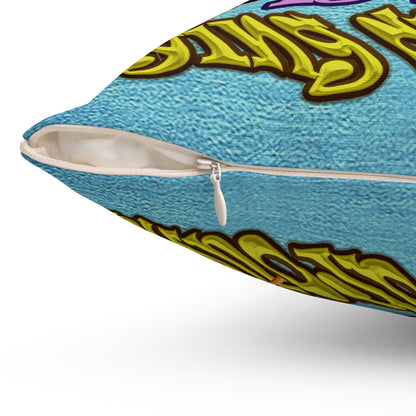 the bum's shit - Spun Polyester Square Pillow - (faded blue)