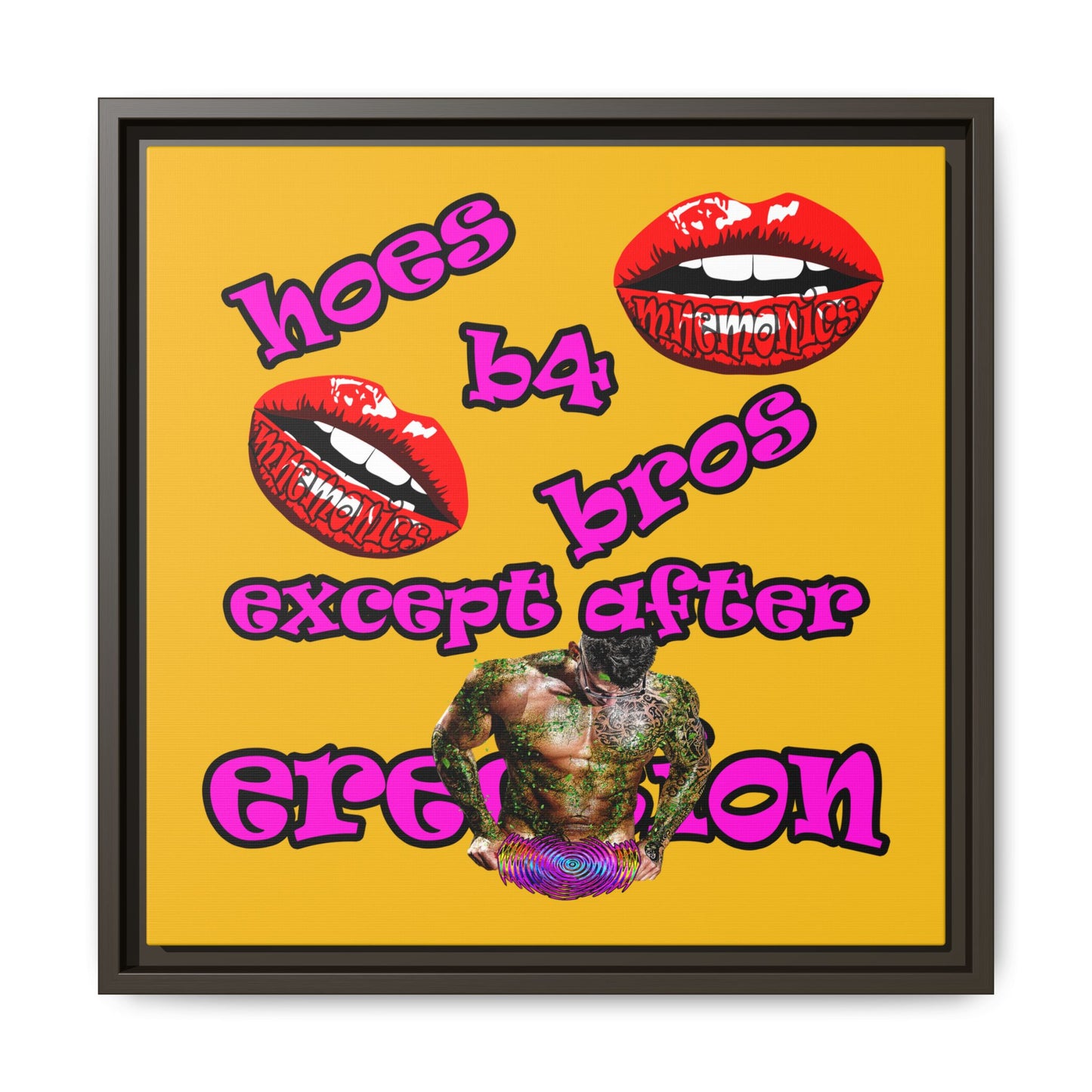 hoes b4 bros - framed canvas art (yellow)