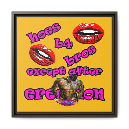 hoes b4 bros - framed canvas art (yellow)