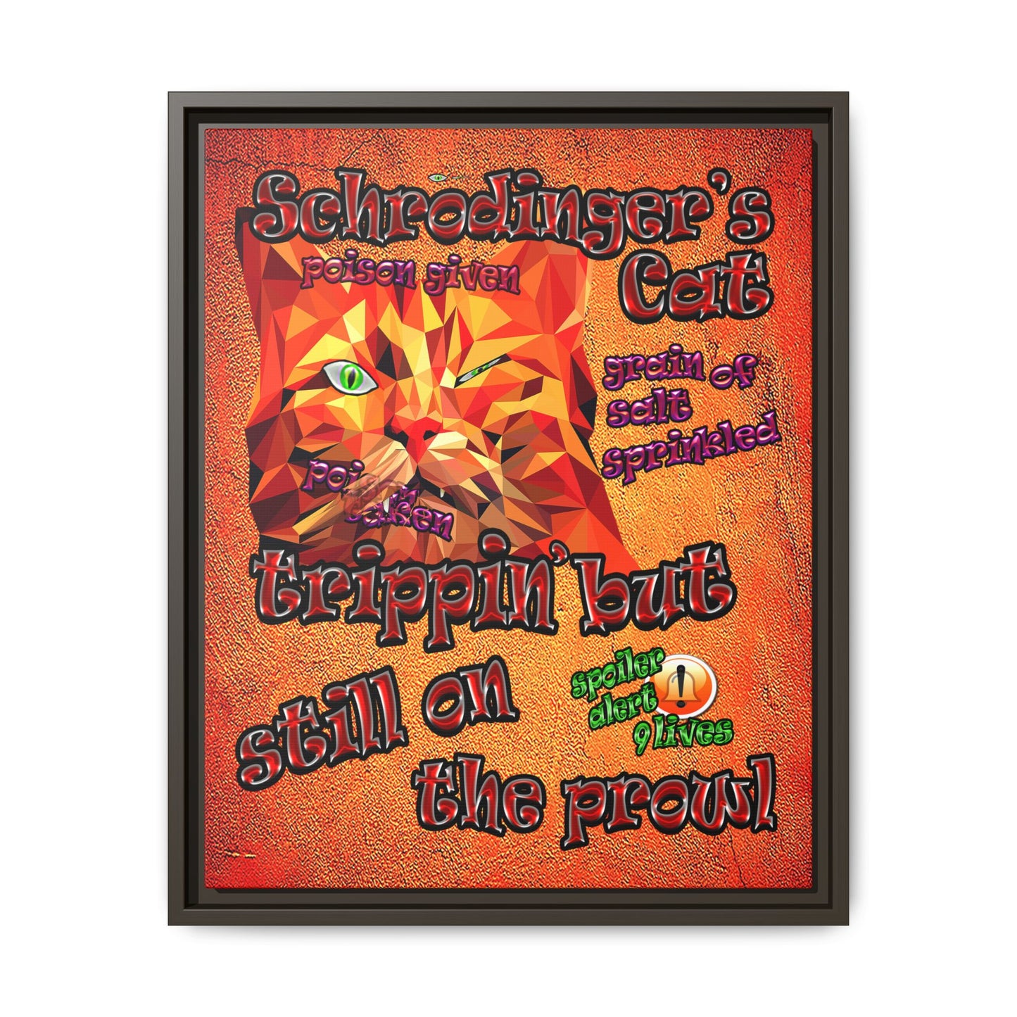 schrodinger's cat - framed canvas art (burnt orange)