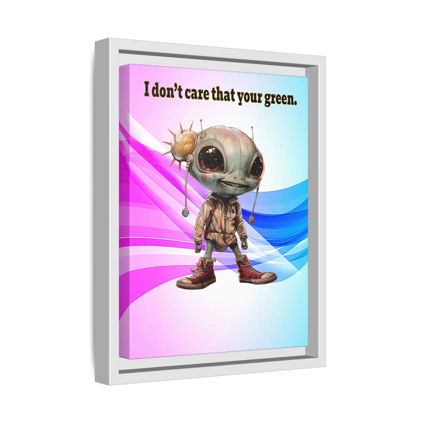 I don't care that your green - framed canvas art (light blue-pink wave)