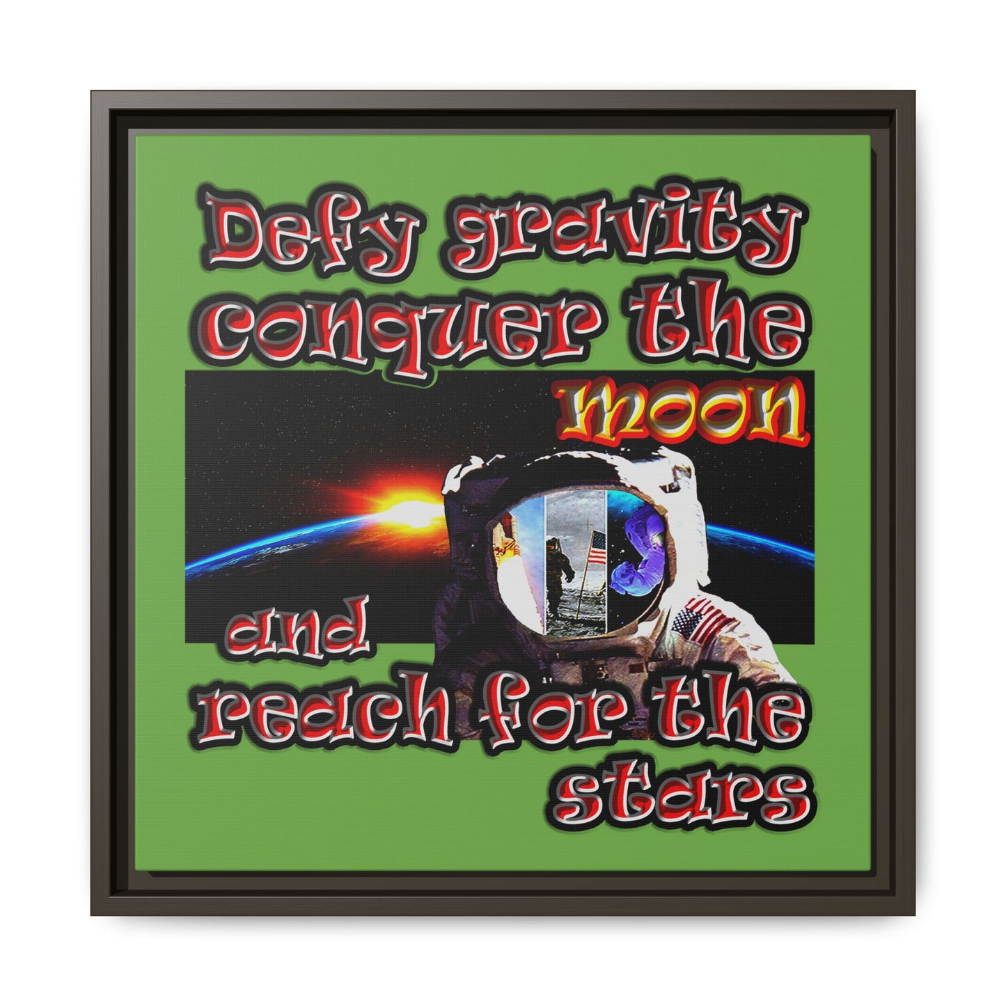 defy conquer reach - framed canvas art (green)