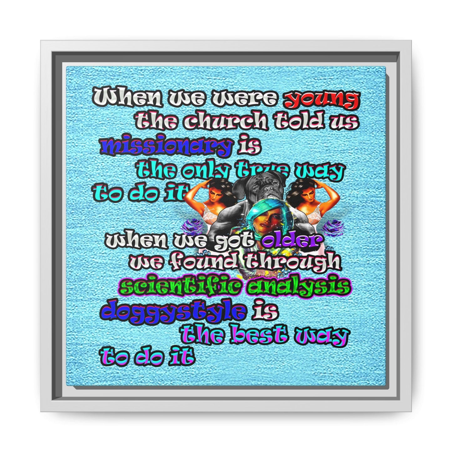 doggystyle - framed canvas art (faded blue)