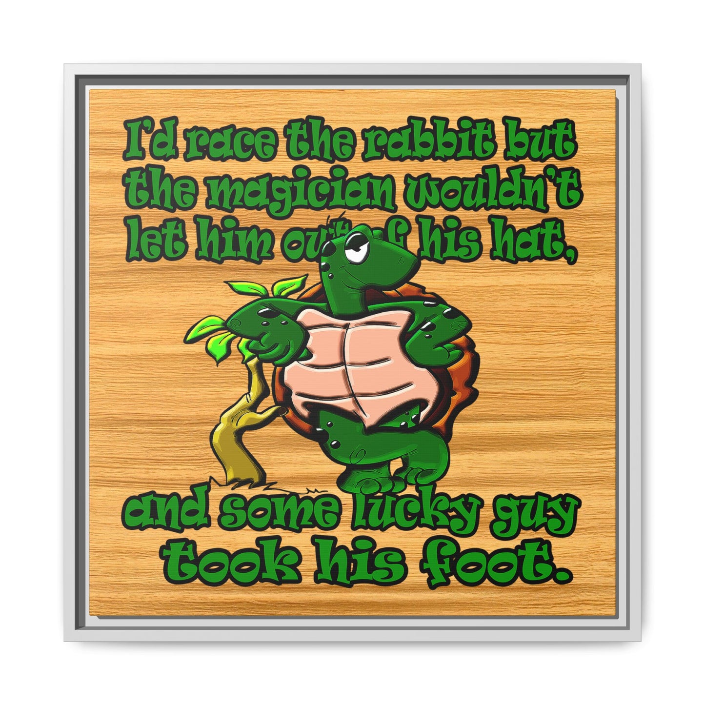 turtle race - framed canvas art (butterscotch wood finish)