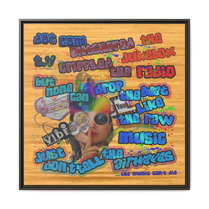 drop the beat - framed canvas art (butterscotch wood finish)