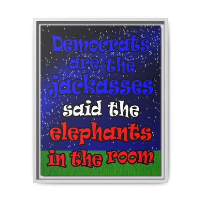 donkeys and elephants - framed canvas art ('snoops' background)