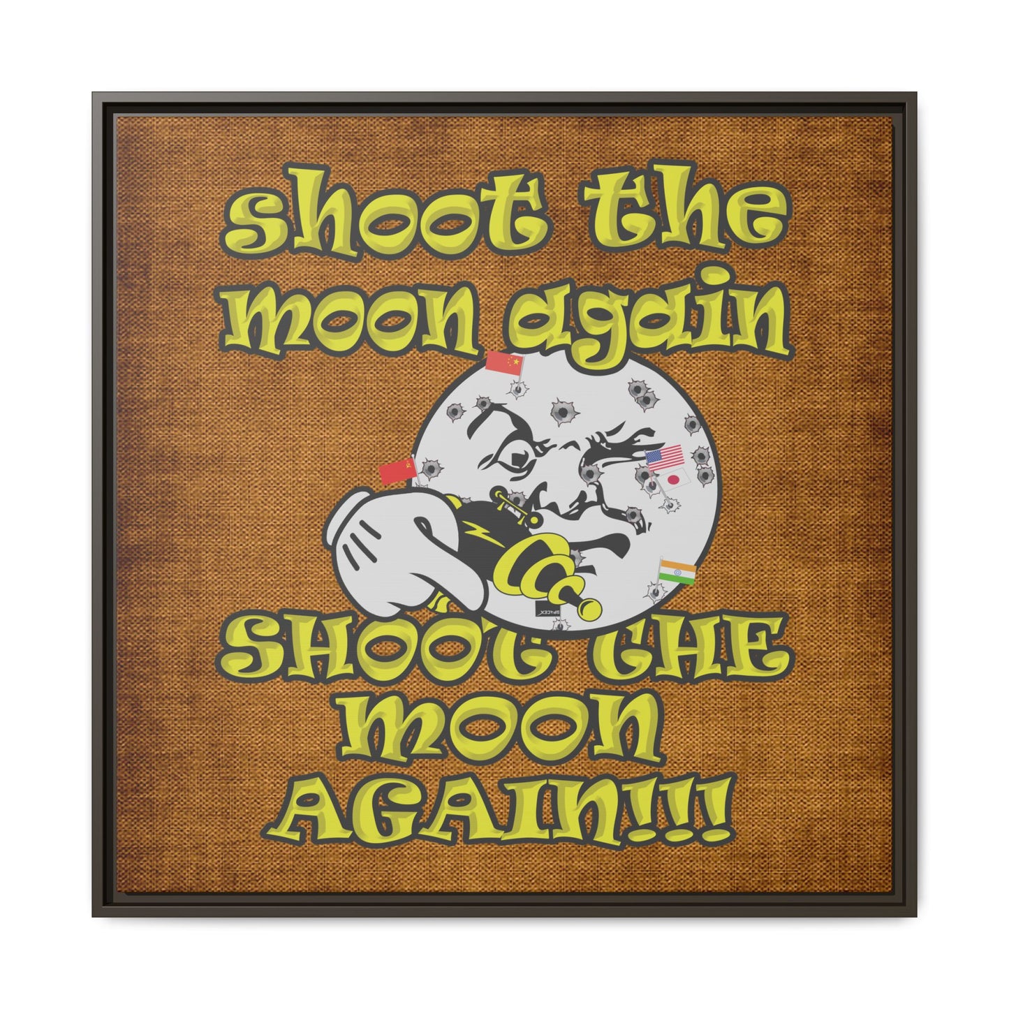 shoot the moon again - framed canvas art (brown papyrus)
