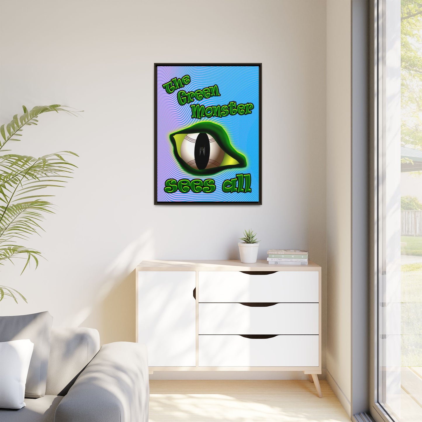 green monster - framed canvas art (light blue-purple wave)