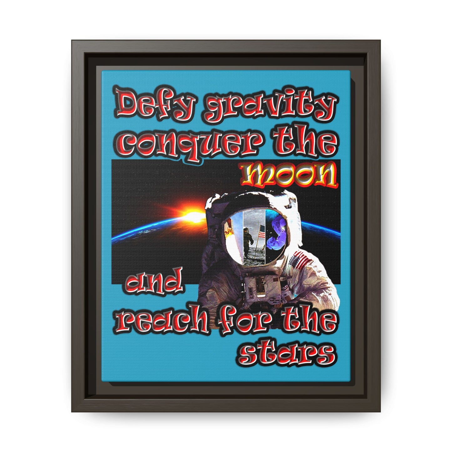 defy conquer reach - framed canvas art (turquoise)
