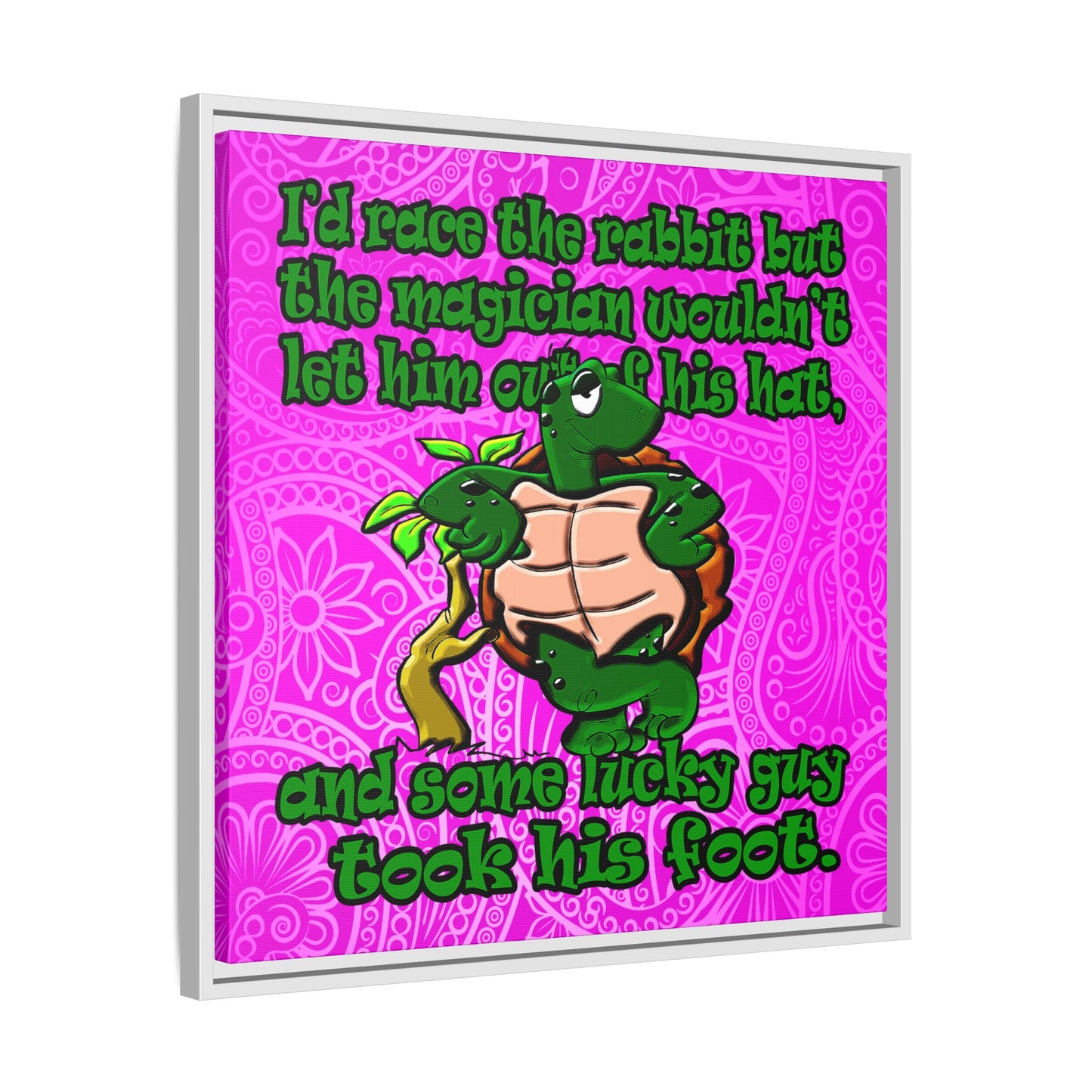 turtle race - framed canvas art (pink swirl)