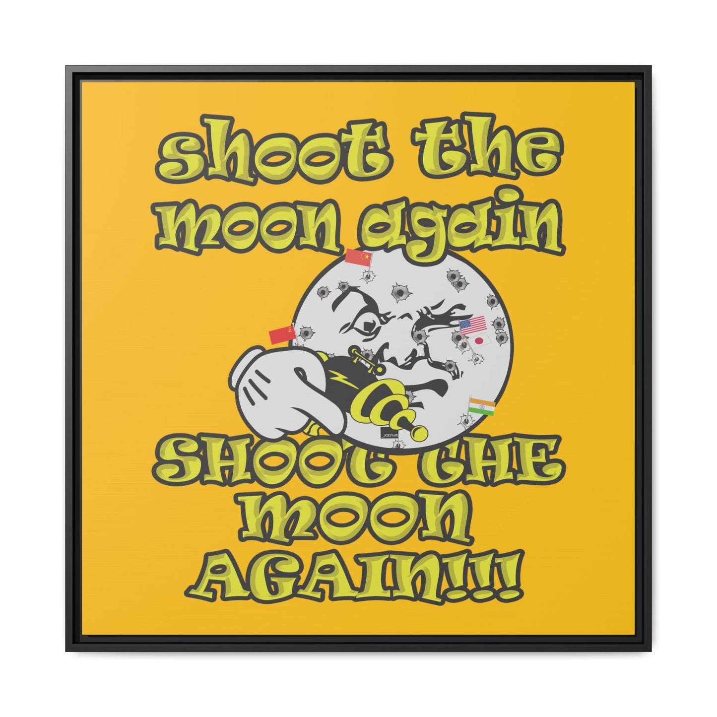 shoot the moon again - framed canvas art (yellow)